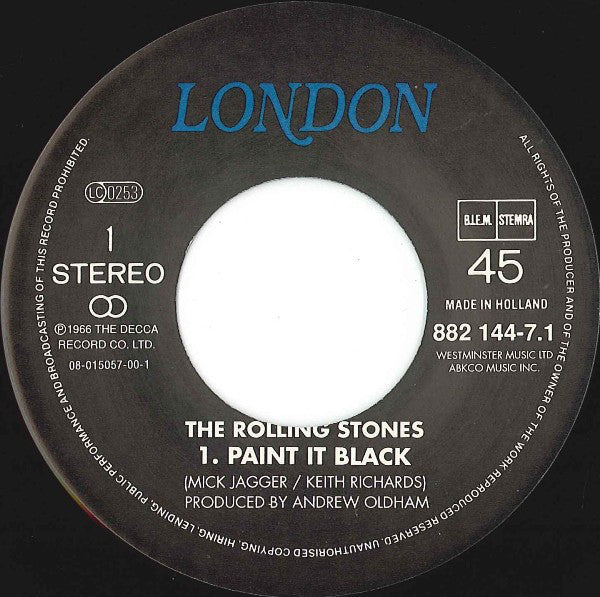 Rolling Stones, The : Paint It Black (7",45 RPM,Single,Reissue,Stereo)