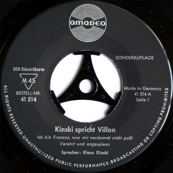 Klaus Kinski Spricht François Villon : Kinski Spricht Villon (7",EP)