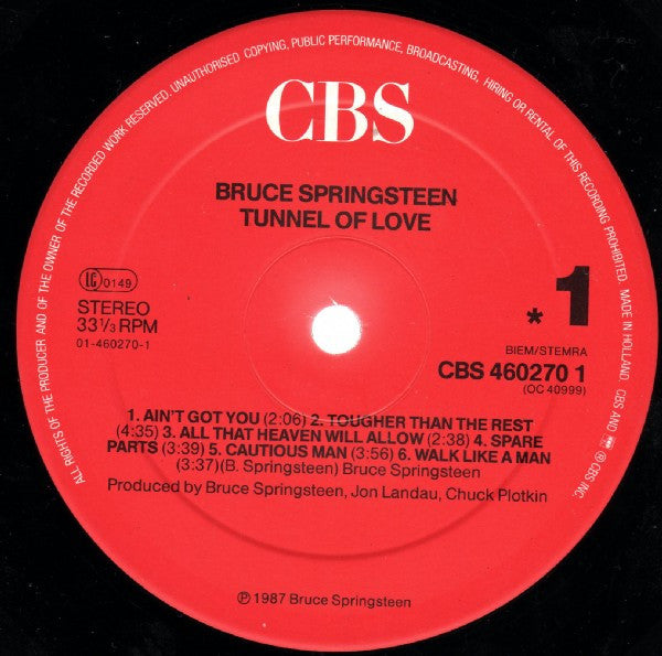 Bruce Springsteen : Tunnel Of Love (LP,Album,Stereo)