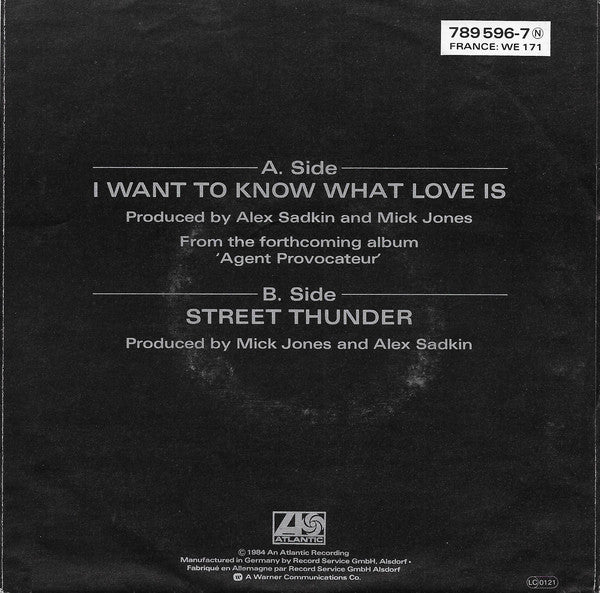 Foreigner : I Want To Know What Love Is (7",Single,45 RPM)