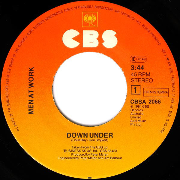 Men At Work : Down Under (7",45 RPM,Single,Stereo)