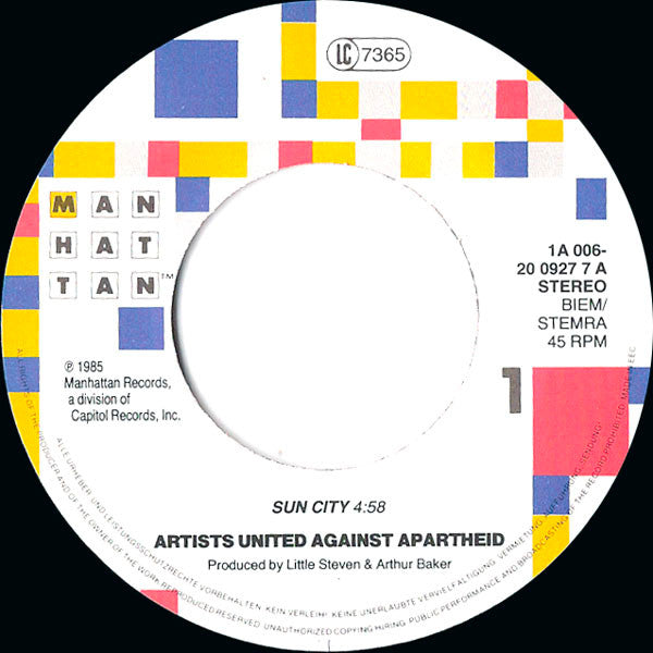 Artists United Against Apartheid : Sun City (7", Single)