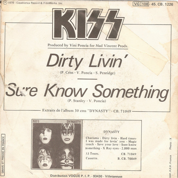 Kiss : Dirty Livin' / Sure Know Something (7",45 RPM,Single)