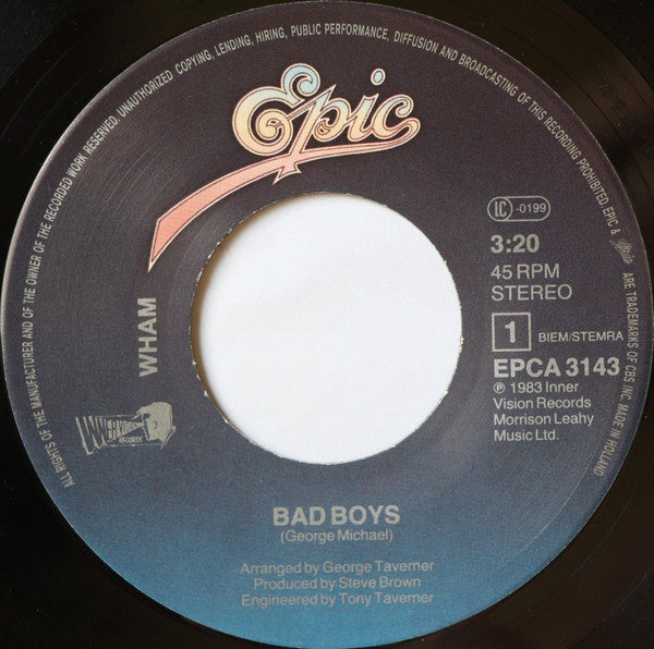 Wham! : Bad Boys (7",45 RPM,Single,Stereo)