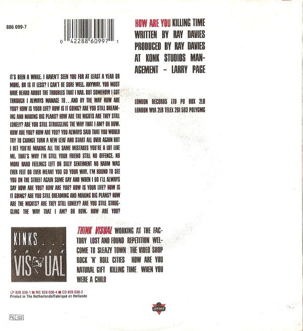 Kinks, The : How Are You (7",45 RPM)