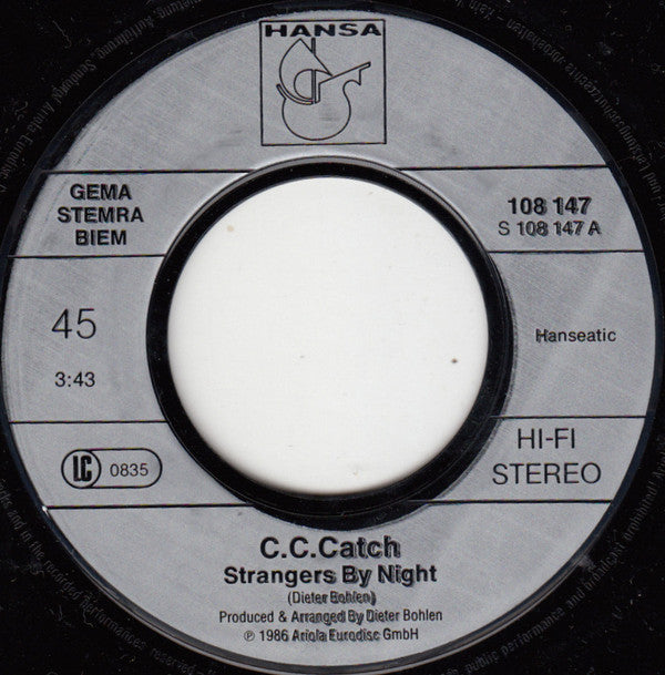 C.C. Catch : Strangers By Night (7",45 RPM,Single,Stereo)
