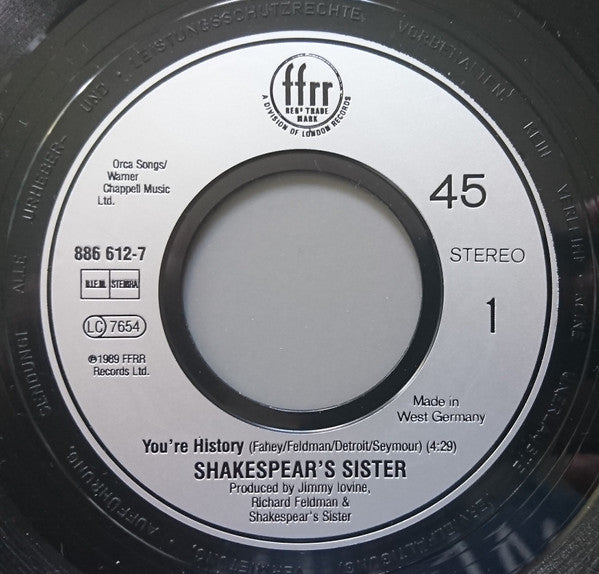 Shakespear's Sister : You're History (7",45 RPM,Single)