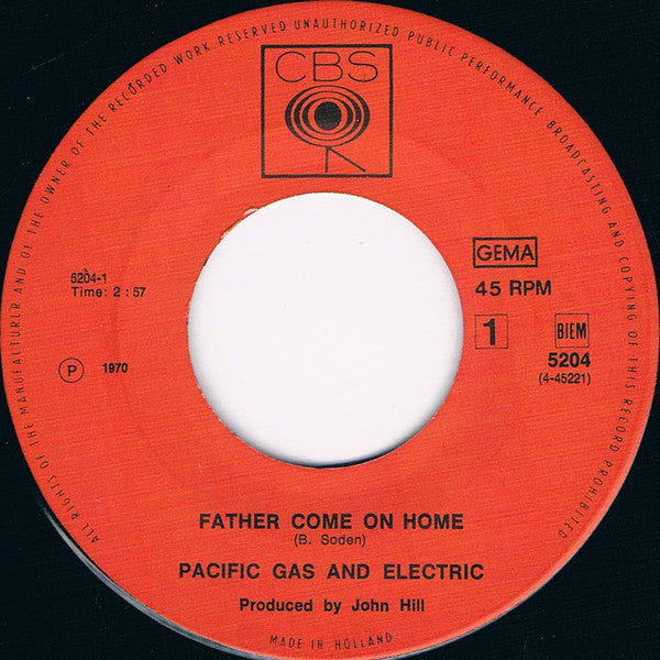 Pacific Gas & Electric : Father Come On Home / Elvira (7",45 RPM,Single)
