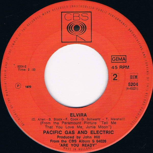 Pacific Gas & Electric : Father Come On Home / Elvira (7",45 RPM,Single)