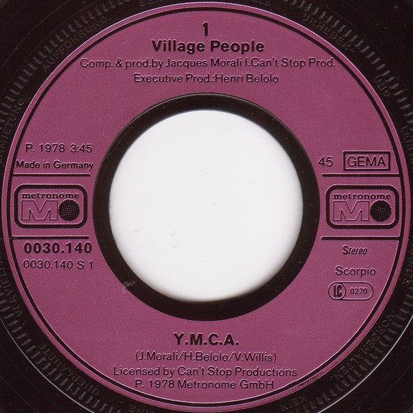 Village People : Y.M.C.A. (7",45 RPM,Single,Stereo)