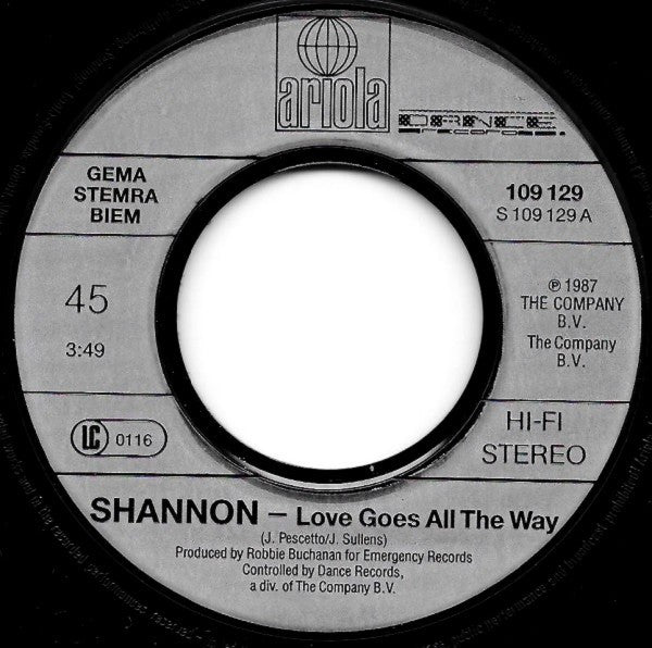 Shannon : Love Goes All The Way (7",Single,45 RPM)