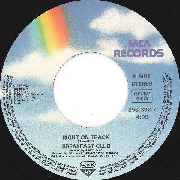 Breakfast Club : Right On Track (7",45 RPM,Single,Stereo)