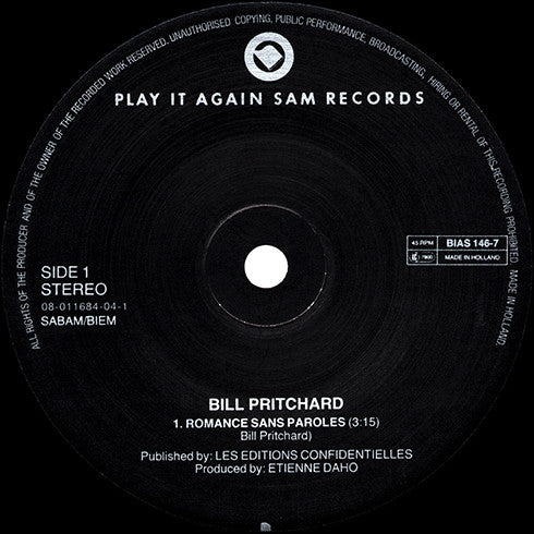 Bill Pritchard : Romance Sans Paroles (7",45 RPM,Single)