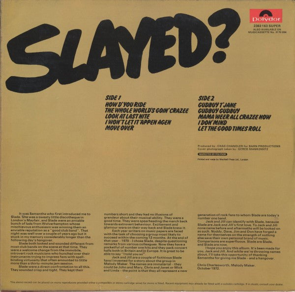 Slade : Slayed? (LP,Album,Stereo)
