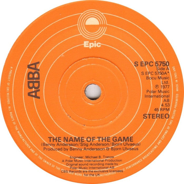 ABBA : The Name Of The Game (7",45 RPM,Single,Stereo)