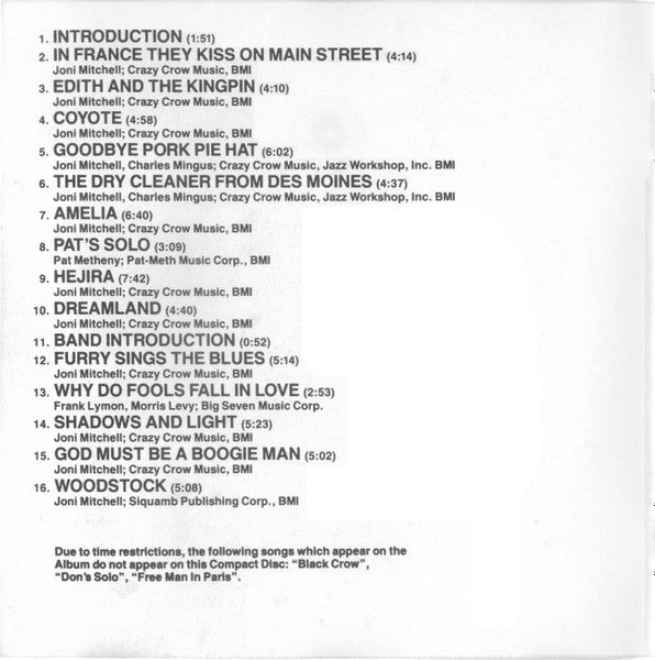 Joni Mitchell : Shadows And Light (Album,Reissue)