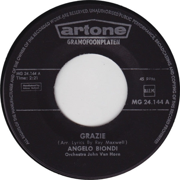 Angelo Biondi : Grazie / Bambolina (7",45 RPM,Single)