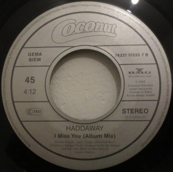 Haddaway : I Miss You (7",45 RPM,Single)