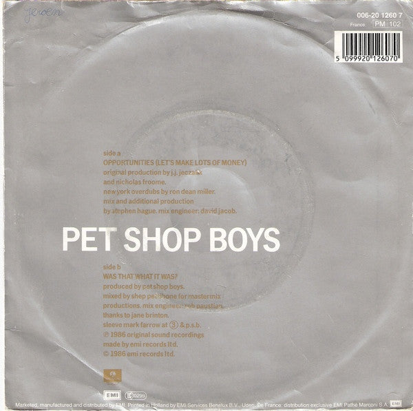 Pet Shop Boys : Opportunities (Let's Make Lots Of Money) (7",Single)