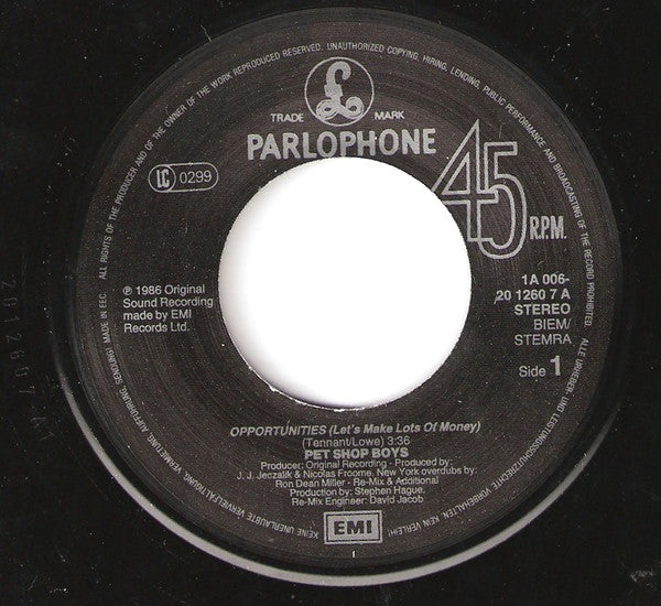 Pet Shop Boys : Opportunities (Let's Make Lots Of Money) (7",Single)