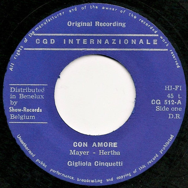 Gigliola Cinquetti : Con Amore / Luna Nel Blu (Non Ho L'Eta) (7",Single,45 RPM)