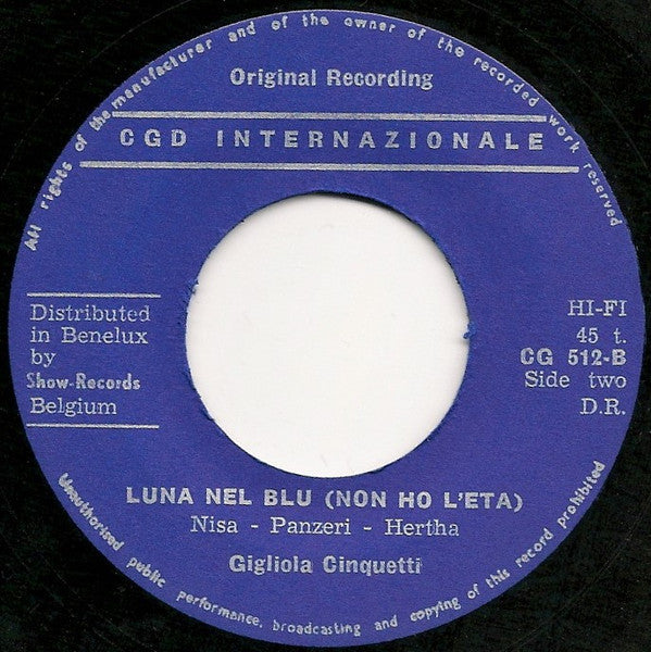 Gigliola Cinquetti : Con Amore / Luna Nel Blu (Non Ho L'Eta) (7",Single,45 RPM)