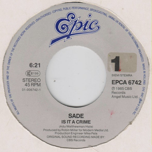 Sade : Is It A Crime? (7",45 RPM,Single)