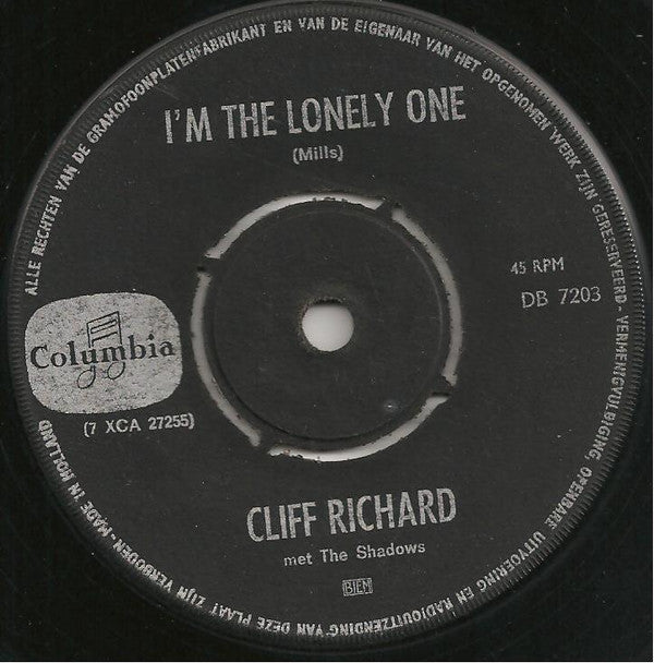 Cliff Richard & The Shadows : I'm The Lonely One (7",45 RPM,Single)