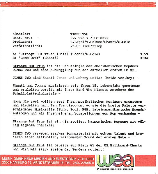 Times Two : Strange But True (7",45 RPM,Single,Stereo)