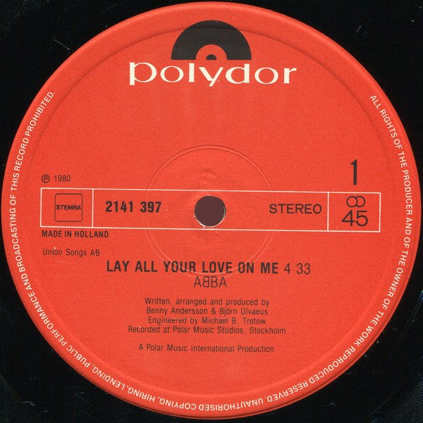 ABBA : Lay All Your Love On Me (12",45 RPM)