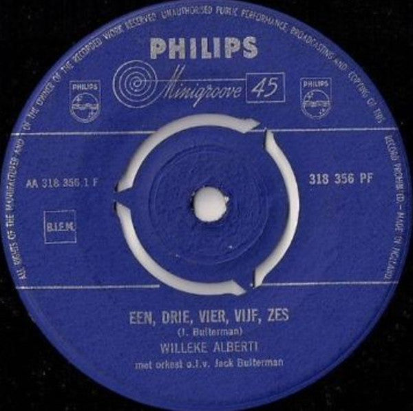 Willeke Alberti : Een, Drie, Vier, Vijf, Zes (7",45 RPM,Single)