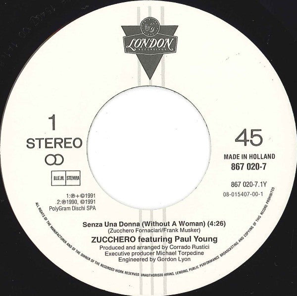 Zucchero, Paul Young : Senza Una Donna (Without A Woman) (7",45 RPM)