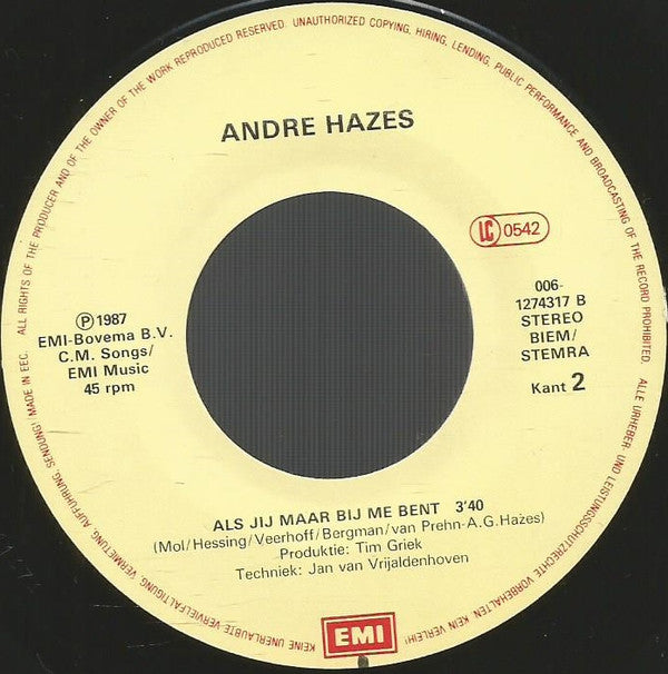 André Hazes : 't Is Voorbij (7",45 RPM,Single,Stereo)