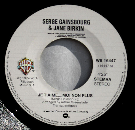 Jane Birkin Avec Serge Gainsbourg : Je T'aime ... Moi Non Plus / Jane B. (7",45 RPM,Single,Reissue)