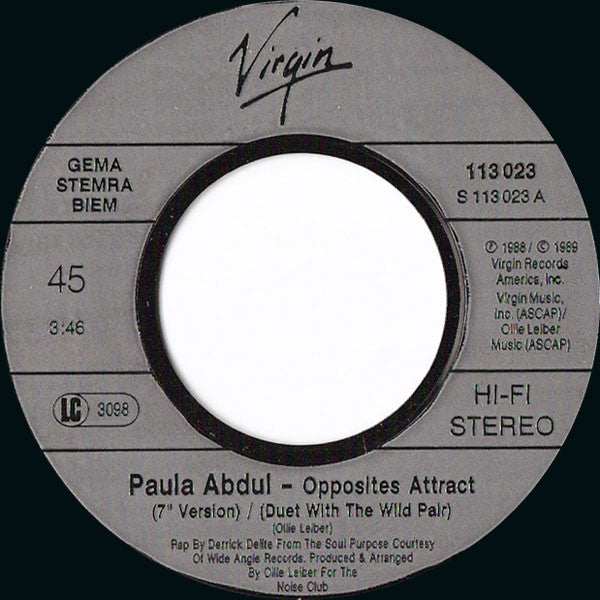 Paula Abdul : Opposites Attract (7",45 RPM,Single,Stereo)