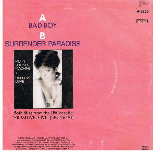 Miami Sound Machine : Bad Boy (7",45 RPM,Single,Stereo)