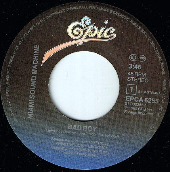 Miami Sound Machine : Bad Boy (7",45 RPM,Single,Stereo)