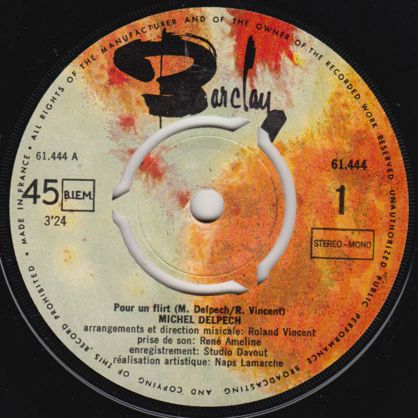 Michel Delpech : Pour Un Flirt / Le Blé En Herbe (7",45 RPM,Single,Stereo)