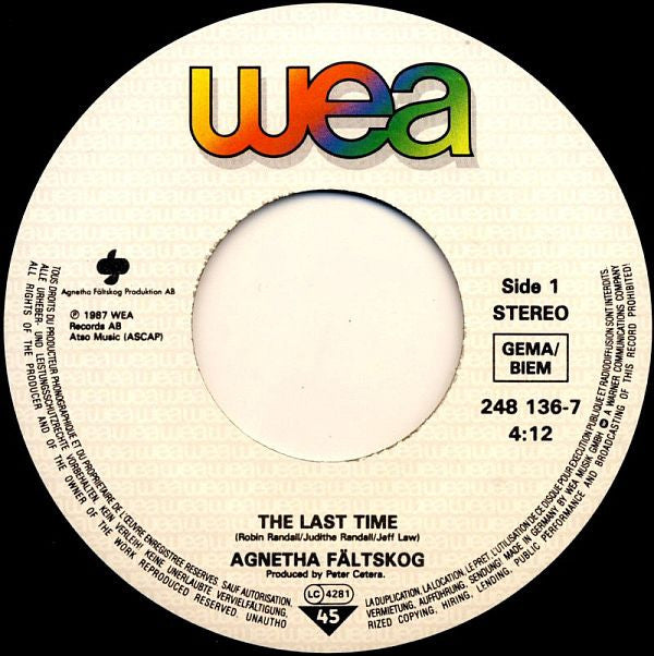 Agnetha Fältskog : The Last Time (7",45 RPM,Single)
