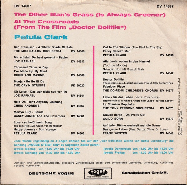 Petula Clark : The Other Man's Grass (7",45 RPM,Single)