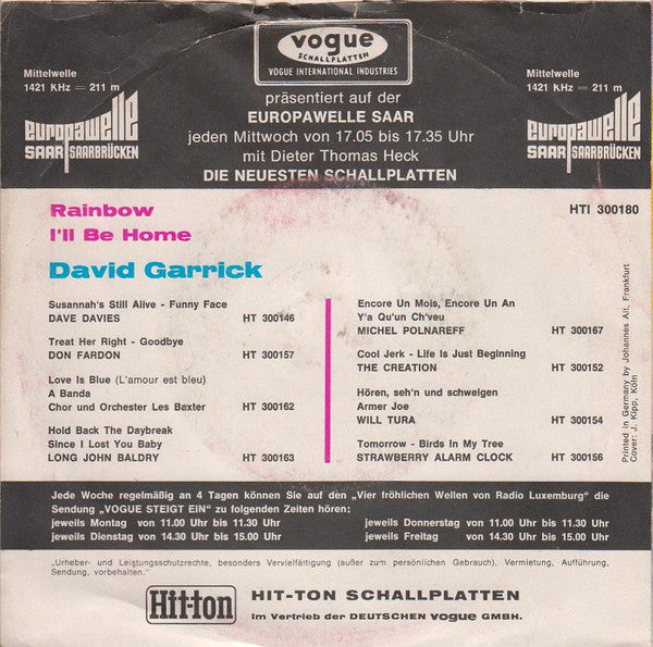 David Garrick : Rainbow (7",Single,45 RPM)