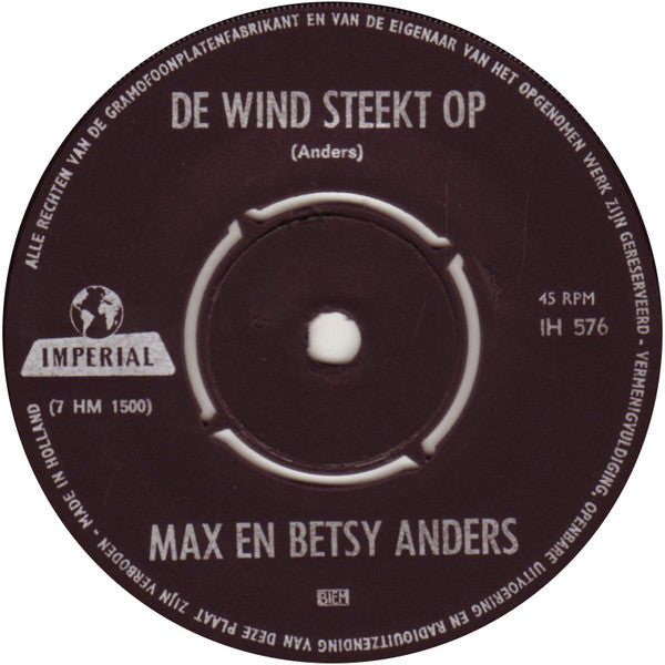 Max En Betsy Anders : De Wind Steekt Op / Zwaluw, Ach Zwaluw (7",45 RPM,Single)