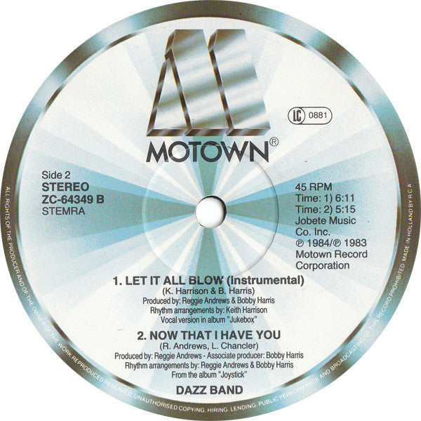 Dazz Band : Let It All Blow (12",45 RPM)