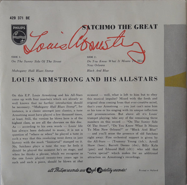 Louis Armstrong And His All-Stars : Satchmo The Great (7",EP,45 RPM)