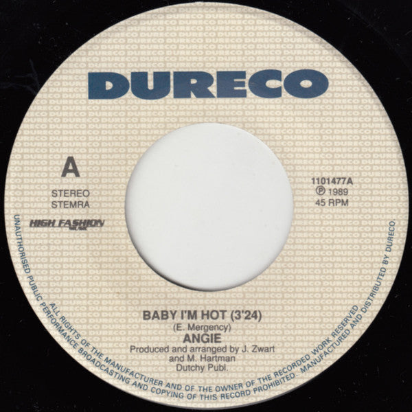 Angie Van Burg : Baby I'm Hot (7",45 RPM,Single,Stereo)