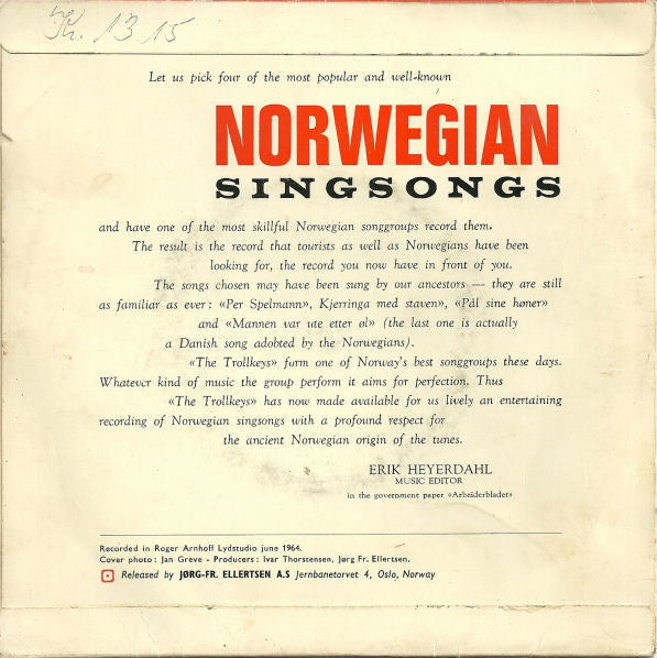 Troll Keys, The : Norwegian Singsongs (7",45 RPM,EP)