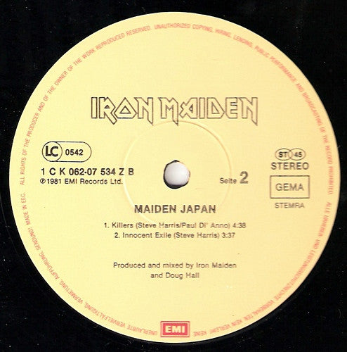 Iron Maiden : Maiden Japan (12",EP)