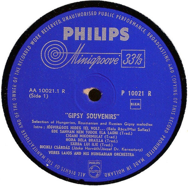 Veres Lajos And His Gipsy-Orchestra : Gipsy Souvenirs (LP,10")