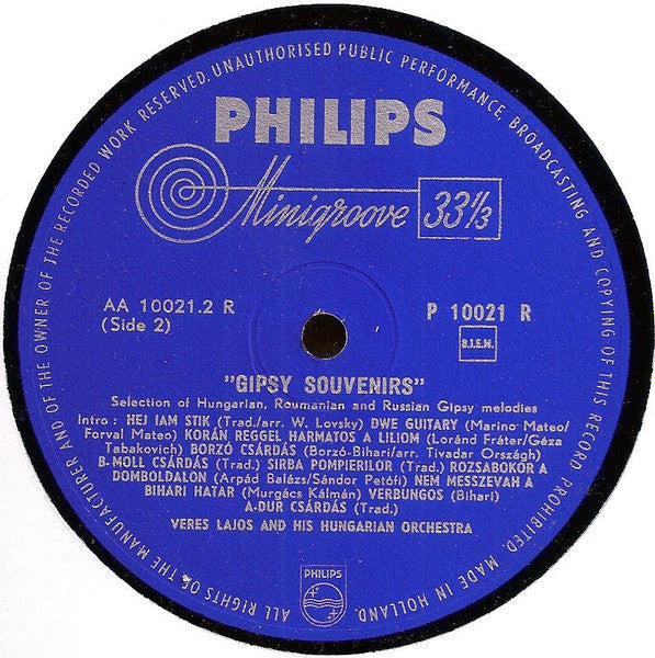 Veres Lajos And His Gipsy-Orchestra : Gipsy Souvenirs (LP,10")