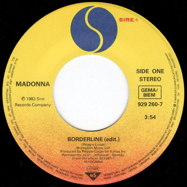 Madonna : Borderline (7",45 RPM,Single,Stereo)